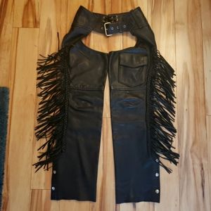 Motorcycle Chaps black fringed Eagle Genuine leather 🇺🇸